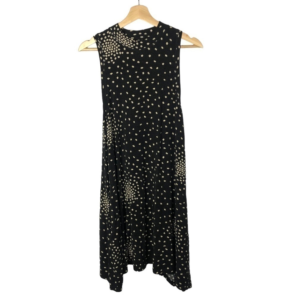 Anthropologie Maeve‎ Black High Neck Dot Printed Jersey Swing Dress M